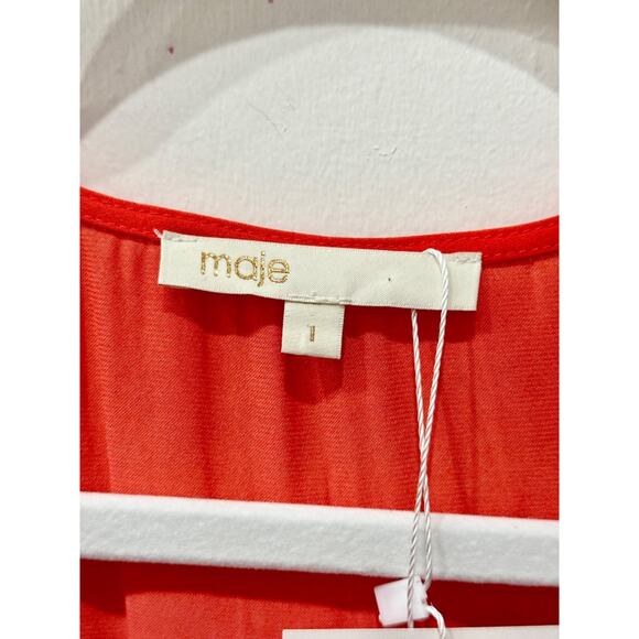 Maje Retta V-Neck Ruffle Asymmetric Midi Wrap Dress Orange Women's Size 1 / S - Picture 4 of 5